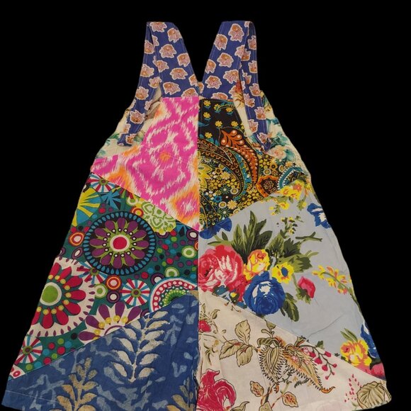 SALE! NWT Patchwork Cotton Overall Shorts-Medium - Picture 4 of 9